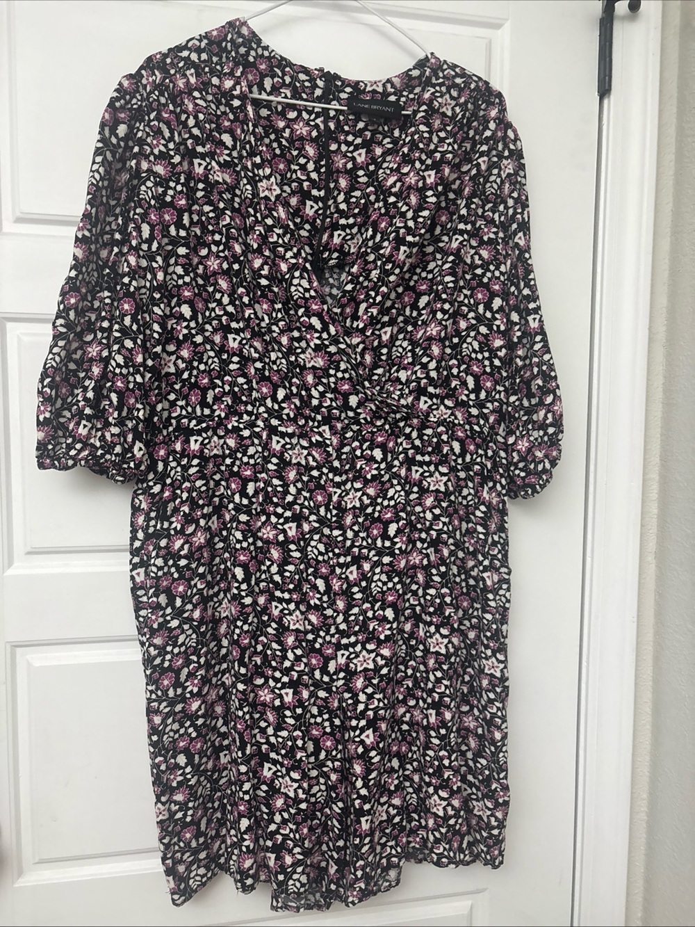 Lane Bryant Black and Pink Floral Romper With Pockets size 18
